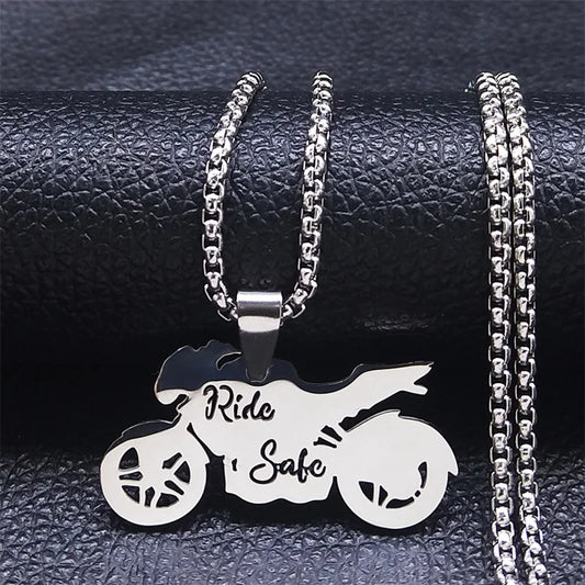 Women Men Godfather Motor Bicycle Stainless Steel Silver Color Chain Necklace