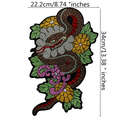 Embroidered Dragon Flower Patch Appliques Iron on Patches Badge Clothes Sewing