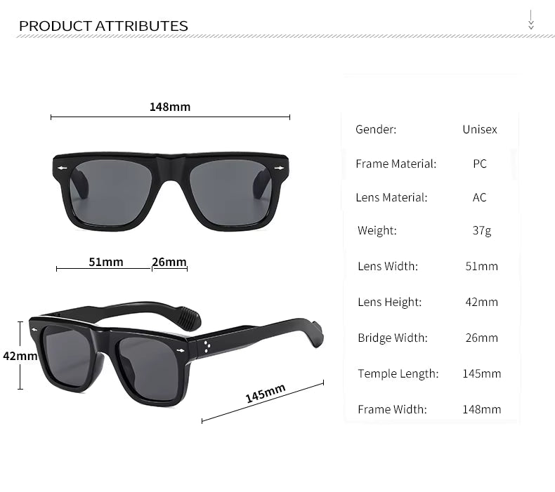 Women Men Vintage Rivets Punk Shades UV400 Square Sunglasses Glasses