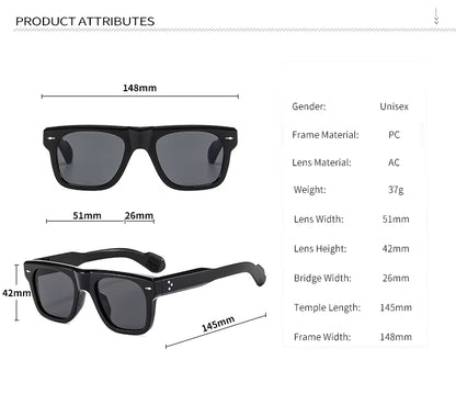Women Men Vintage Rivets Punk Shades UV400 Square Sunglasses Glasses