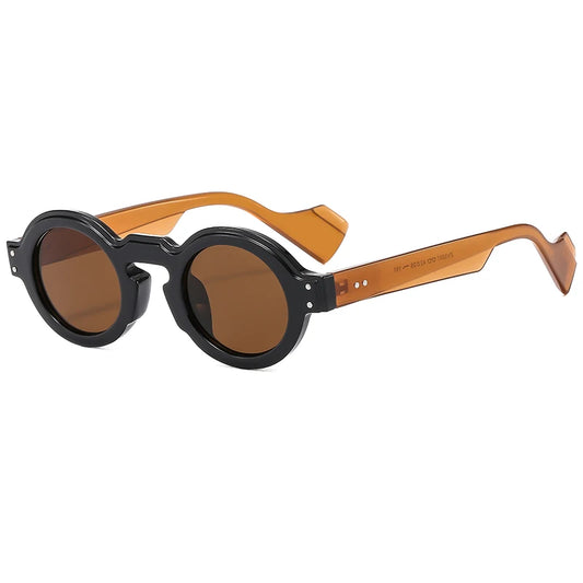 Women Men Punk Double Color Shades Rivets Clear Lens Frame UV400 Round Sunglasses