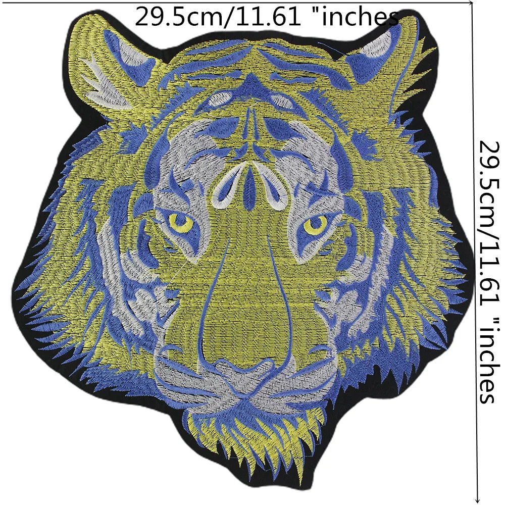Large-size biker Punk Motorcycle Embroidered Tiger Skeleton Patch Appliques Iron on Patches Badge Clothes Sewing