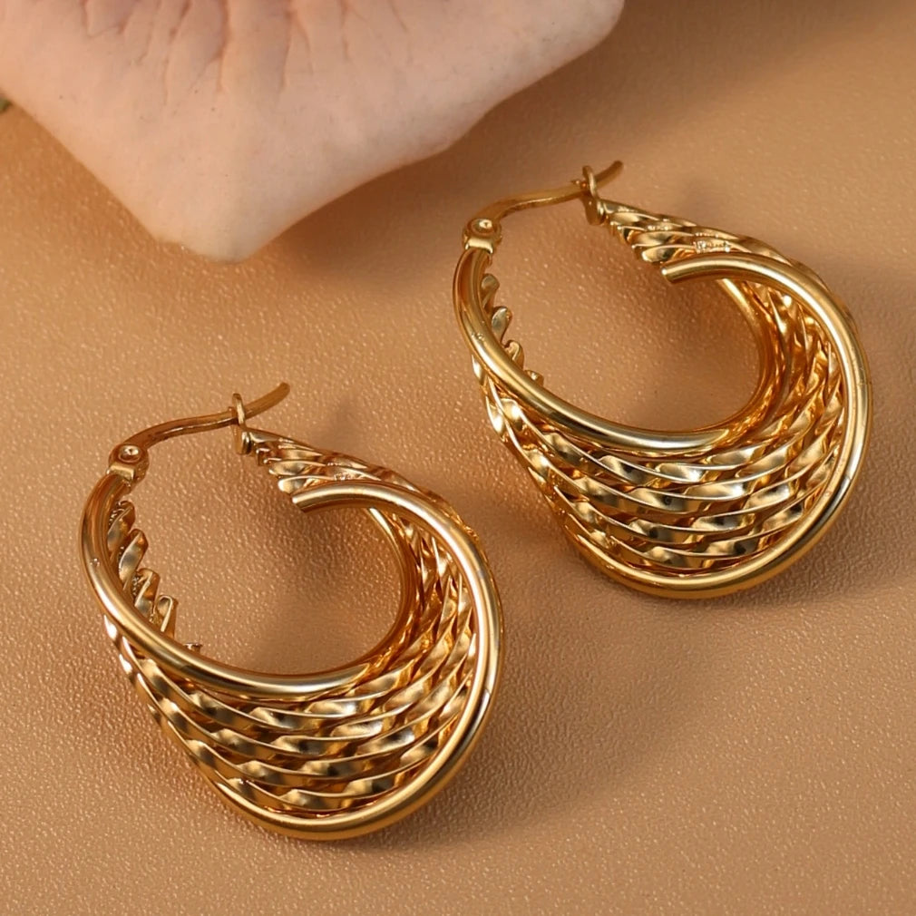 Women 18K Gold Plated Stainless Steel Fashion Wedding Party Earrings Jewelry Party Gift