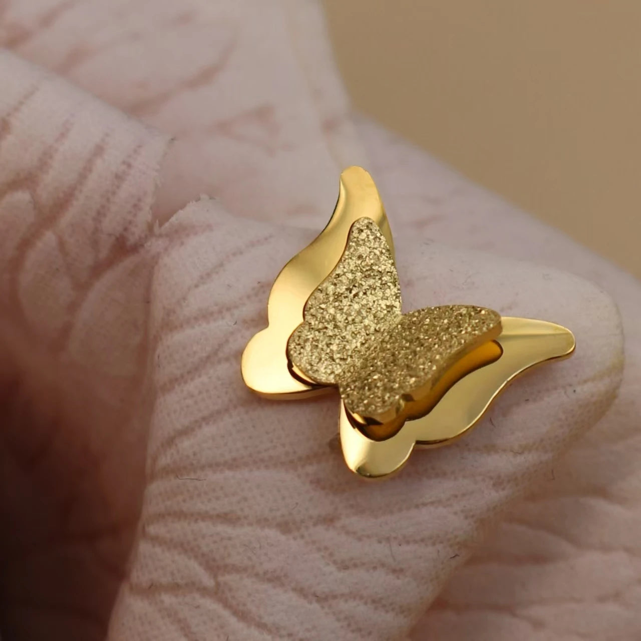 Sweet Romantic Gold Color Three-Dimensional Butterfly Design Stainless Steel Stud Earrings