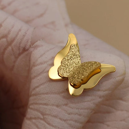 Sweet Romantic Gold Color Three-Dimensional Butterfly Design Stainless Steel Stud Earrings