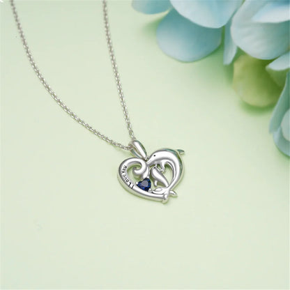 Women Creative Heart Shape Double Dolphin Blue Crystal Pendant Necklace