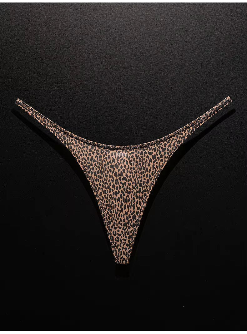 Women Ice Slik Low Waist G-String Leopard Flower Panties Briefs Thong T-back Underwear Lingerie