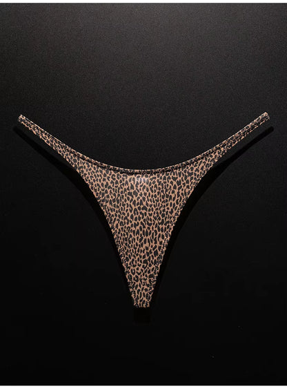 Women Ice Slik Low Waist G-String Leopard Flower Panties Briefs Thong T-back Underwear Lingerie