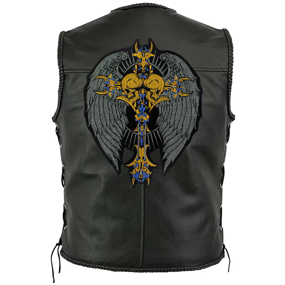 Punk Wings Skull Biker Rock Large Embroidered Patch Appliques Iron on Patches Badge Clothes Sewing