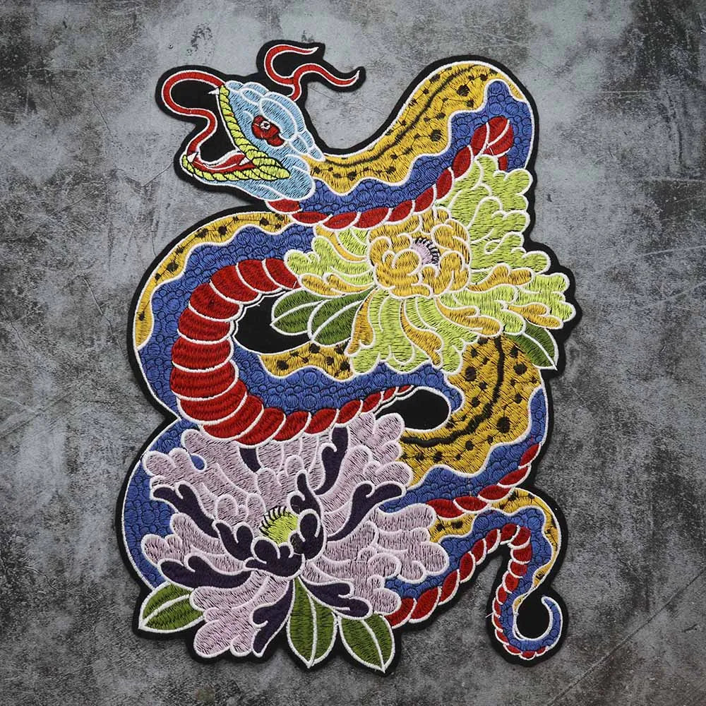 Colorful Python Embroidered Motorcycle Patch Appliques Iron on Patches Badge Clothes Sewing