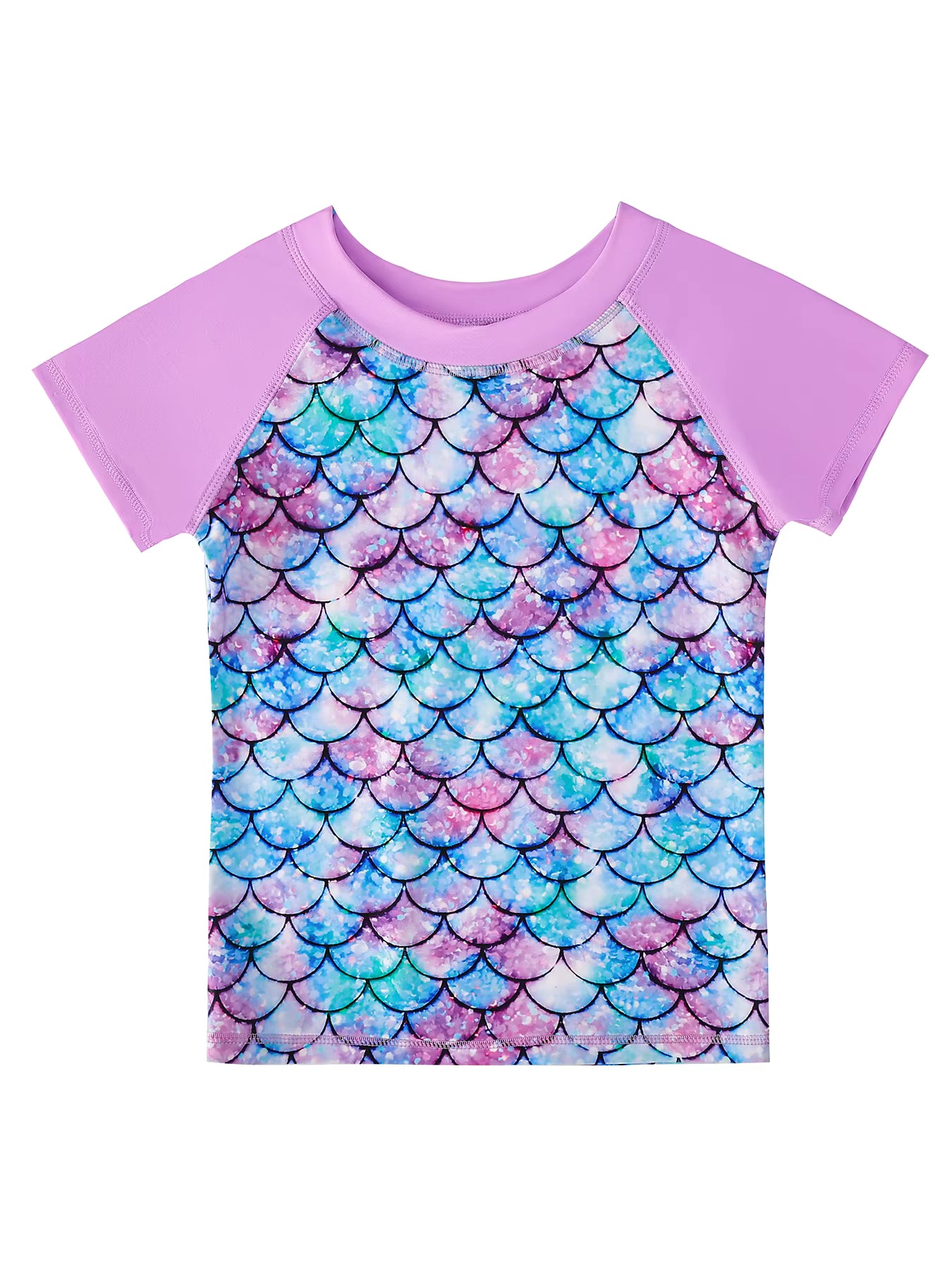 2pcs Girls Kids Short Sleeve Mermaid Scale Tops Boyleg Shorts Swimwear Beach Bathing Suit