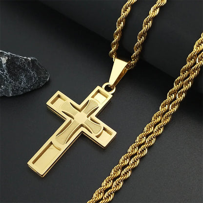 Men Women Gold Color Hip Hop Big Cross Jesus Stainless Steel Necklace