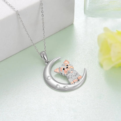 Women Fashion Pet Dog Lovers Two-color Crescent Yorkshire Pendant Necklace