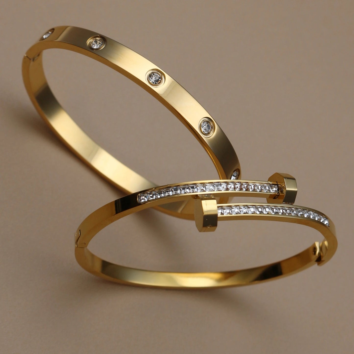 Fashion Cross Crystal Design Stainless Steel Gold Color Stacking Bracelet Bangle