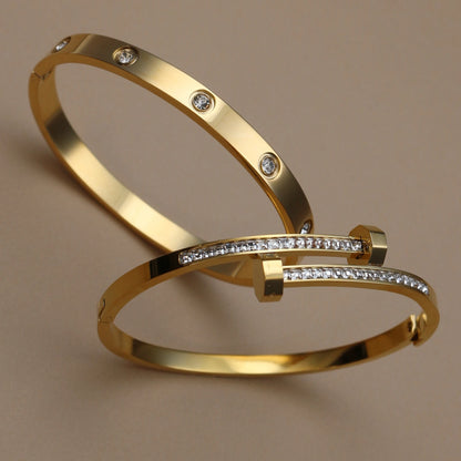 Stainless Steel Bangle Four-leaf Clover Crystal Design Stacking Bracelet Bangle