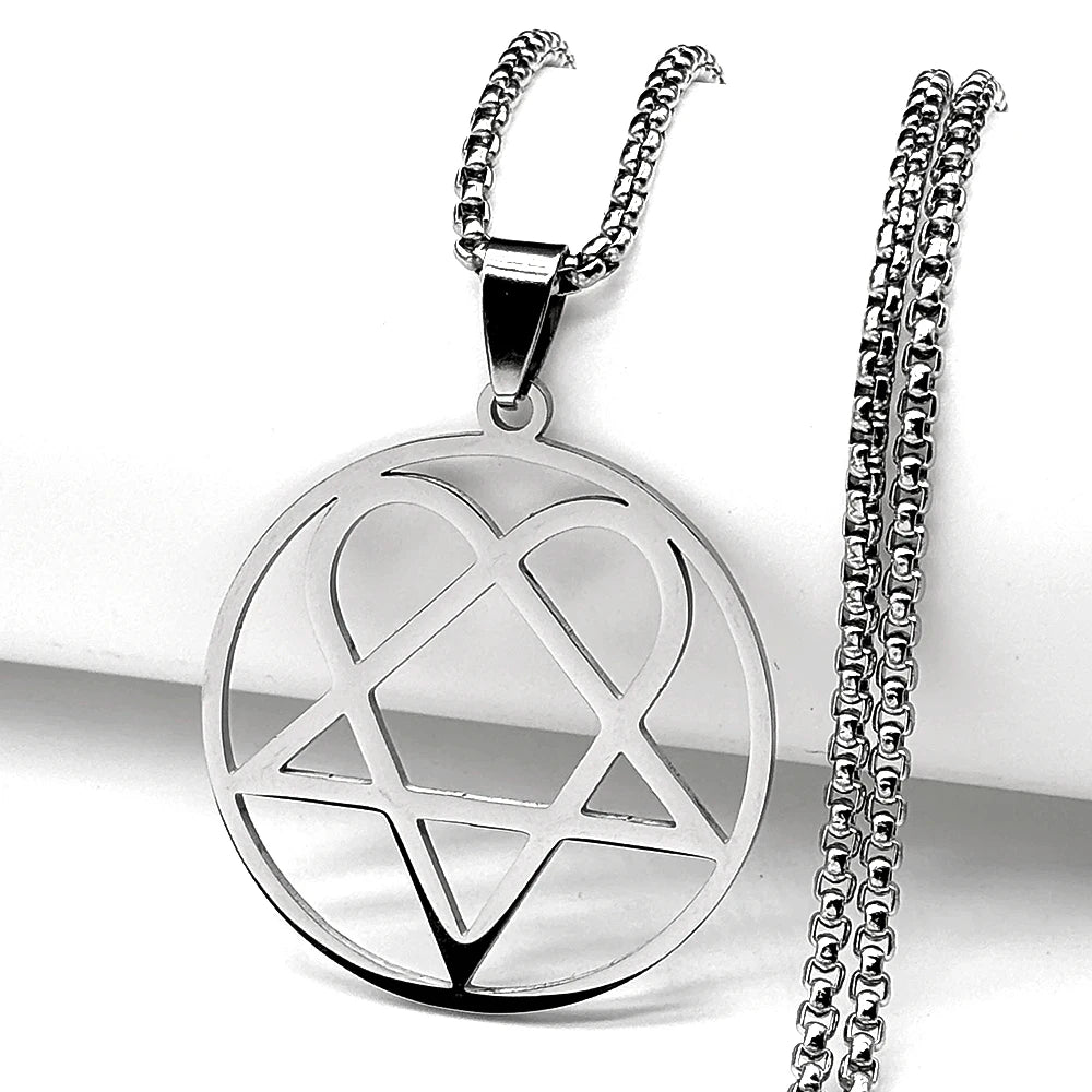 Women Men Stainless Steel Y2k Black Metal Band Goth Punk Hip Hop Rock Music Heartagram Star Heart Necklace