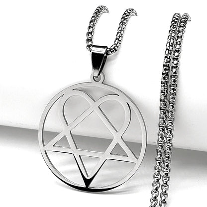 Women Men Stainless Steel Y2k Black Metal Band Goth Punk Hip Hop Rock Music Heartagram Star Heart Necklace