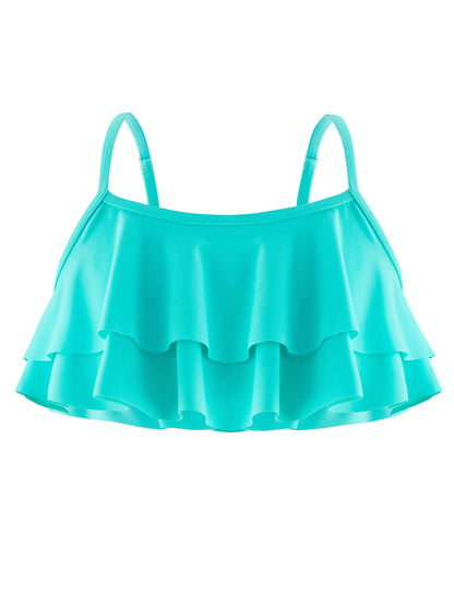 2pcs Kids Girl Sleeveless Pink Ruffle Crop Tops Scale Print Swim Briefs Swimming Suit