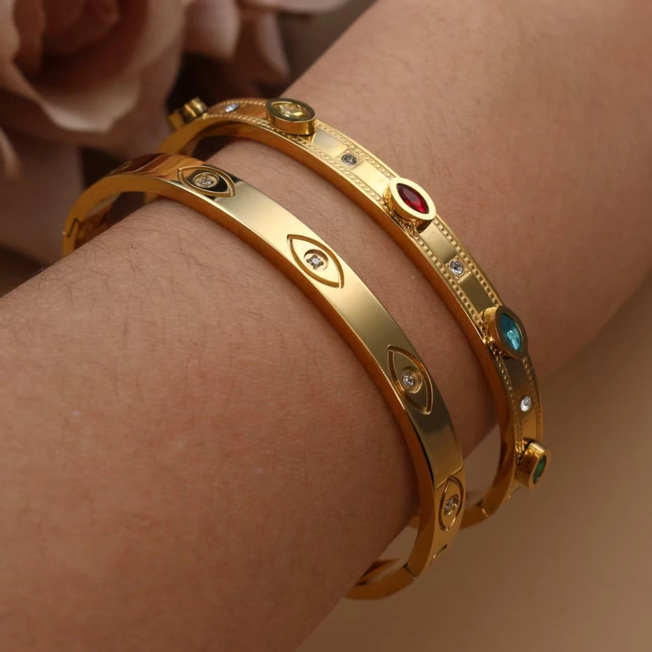 Fashion Stainless Steel Color Crystal Charm Gold Color Women's Bracelet Bangle Wedding Gifts