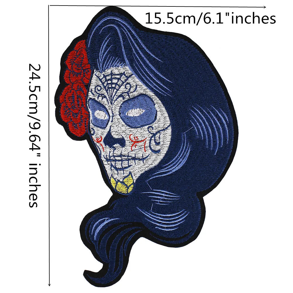 Punk Skull Embroidery Ghost Bride Stripe Badge Patch Iron on Patches Clothes DIY