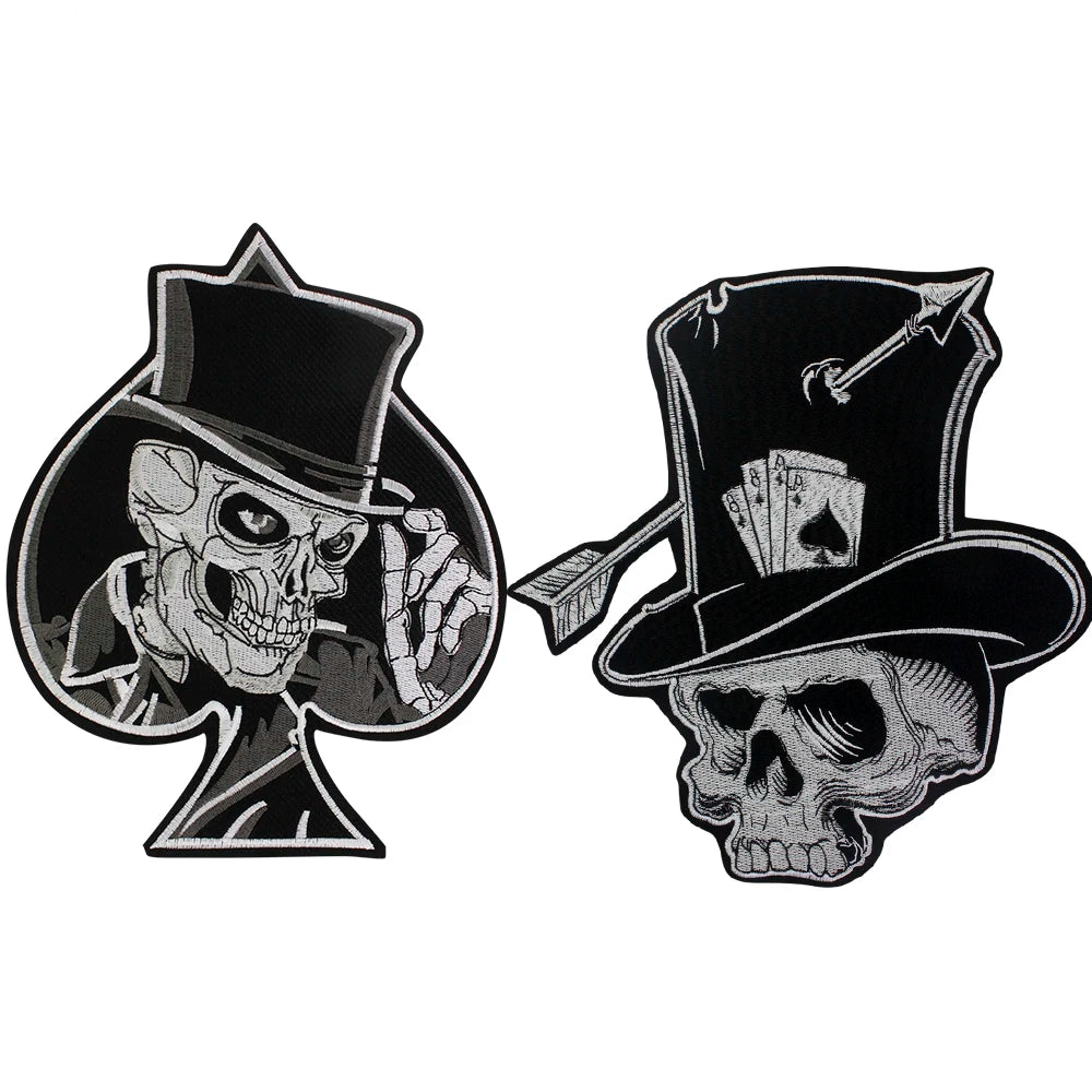 Poker Ace of Spades Embroidery Skull Iron Patch For Clothing Patches Punk Appliques sewing Sticker