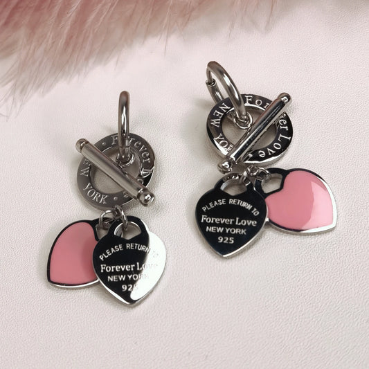 Women Fashion Stainless Steel Heart-Shaped Pendant Love Earrings