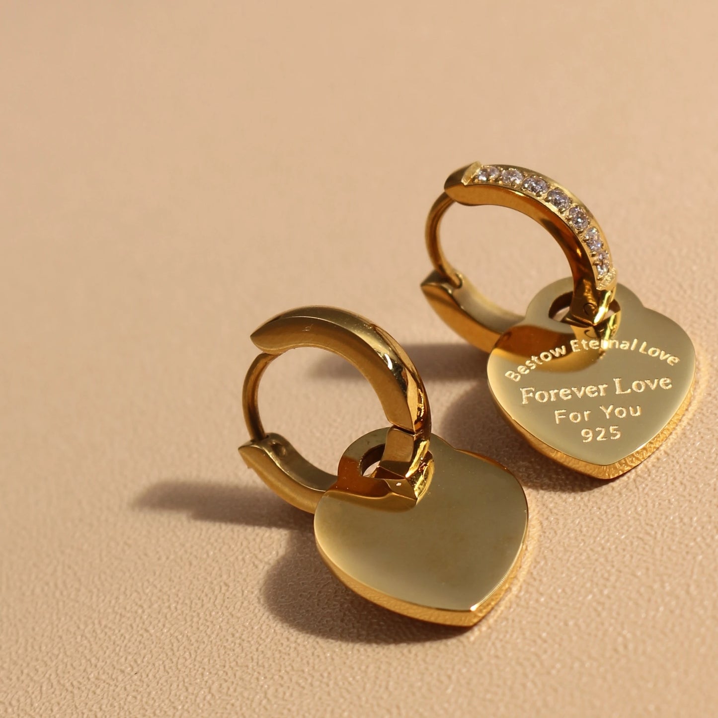 Women Heart Pendant Women Zircon Stainless Steel Gold Color Charm Earrings
