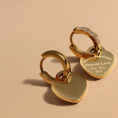 Women Heart Pendant Women Zircon Stainless Steel Gold Color Charm Earrings