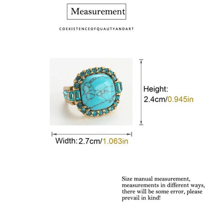 Vintage Art Deco Turquoise 18K Gold-Plated Prong-Set Stone Designer Ring