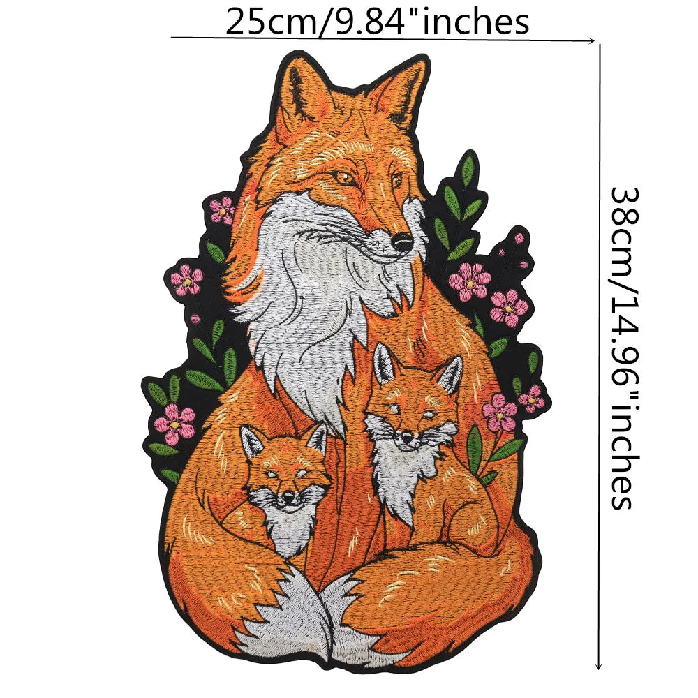Mushroom Orange Foxes Motorcycle Embroidered Animal Patch Appliques Iron on Patches Badge Clothes Sewing