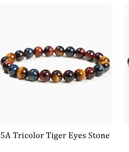 Natural Stone Amethyst Tiger Eye Crystal Gem Beads Bangles Bracelets