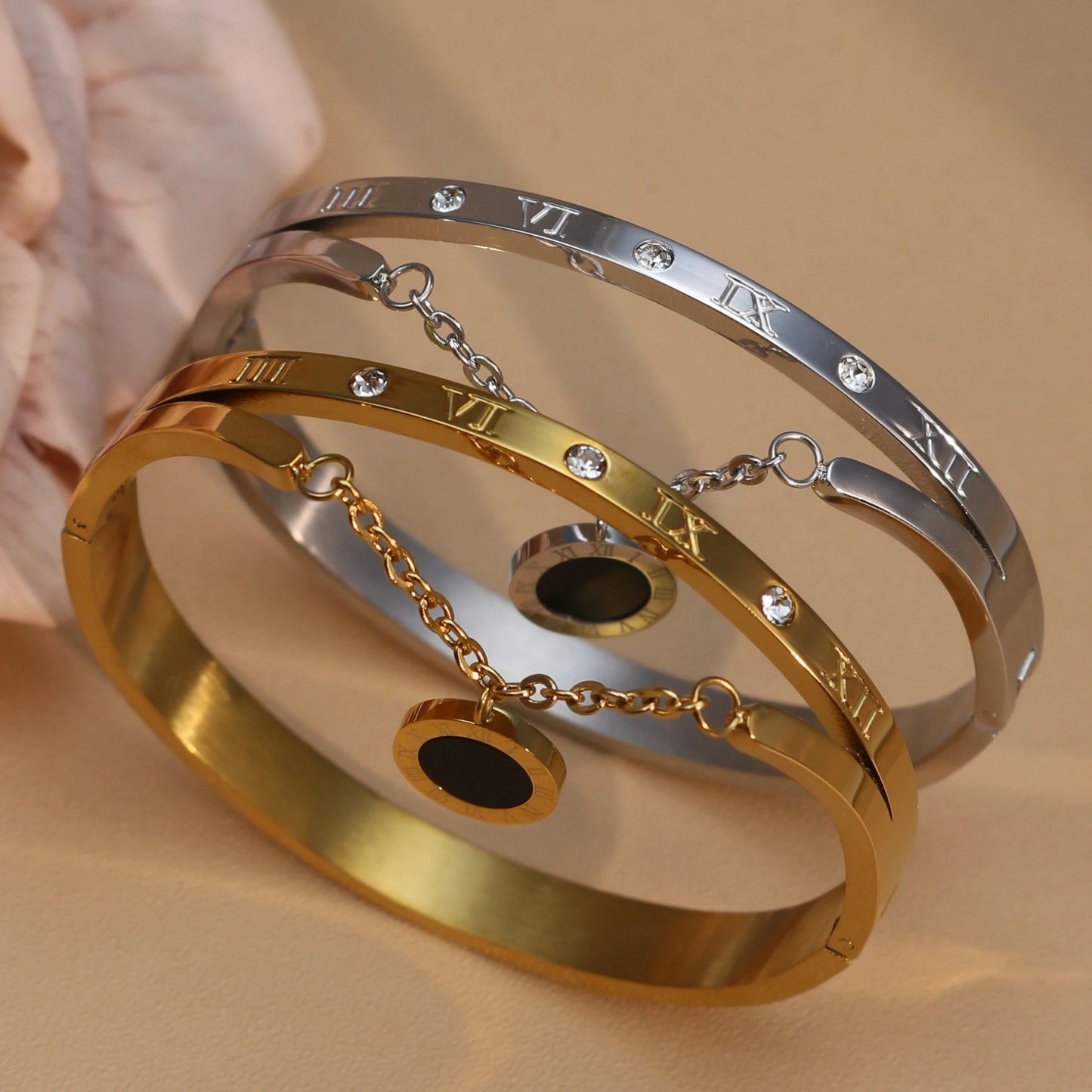 Women's Roman Digital Crystal Acrylic Pendant Fashion Stainless Steel Bracelet