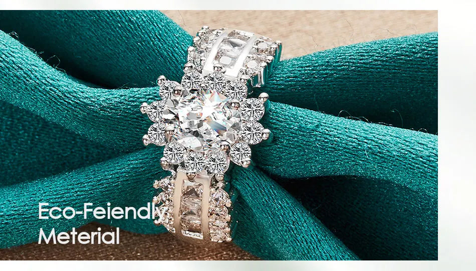 925 Sterling Silver Flower Zircon Women Fashion Wedding Engagement Party Charm Shiny Ring
