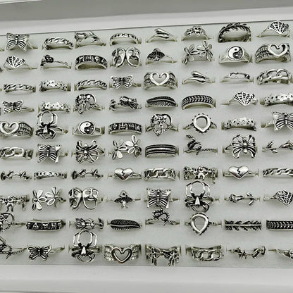 30pcs/Lot Wholesale Big Flower Cutout Skull Spider Animal Leaf Love Snake Finger Rings