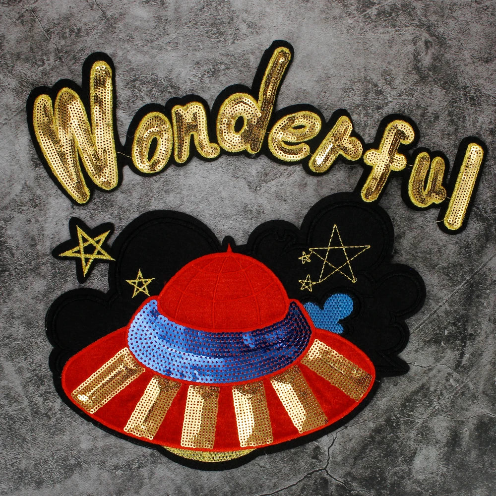 Craft Beaded Sequin Globe Embroidery Patches Iron on Applique Badge Clothes DIY Sewing