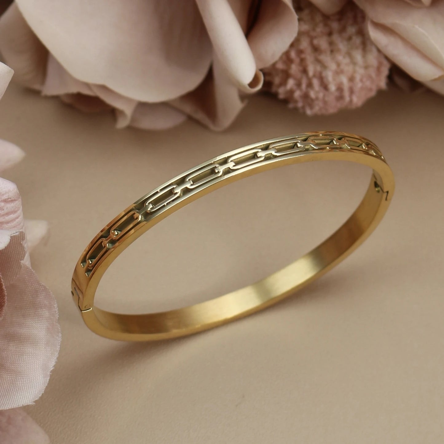 Stainless Steel Zircon Roman Numeral Chain Design Women Bracelet Bangle