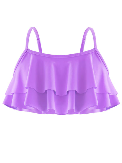 2pcs Kids Girl Sleeveless Pink Ruffle Crop Tops Scale Print Swim Briefs Swimming Suit