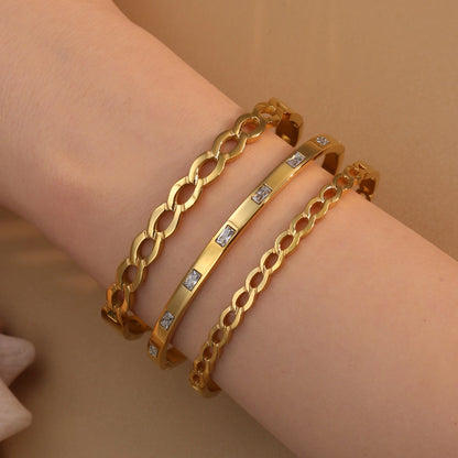 18K Gold Plated Stainless Steel Zircon Chain Hollow Women's Bracelet