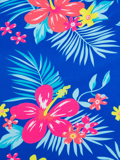 Girls Kids One-Piece Long Sleeve Plants Print Beach Swimwear Boyleg Shorts Swimsuit