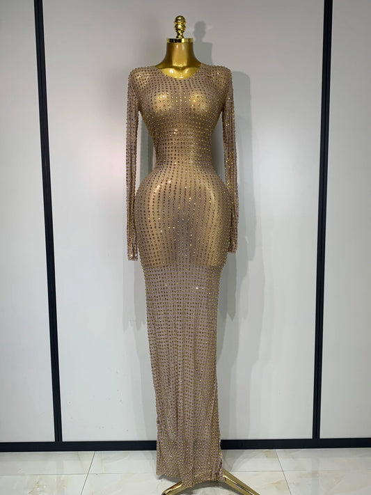 Sparkly Rhinestone Party Long Dress Evening Birthday Prom Dress Gown
