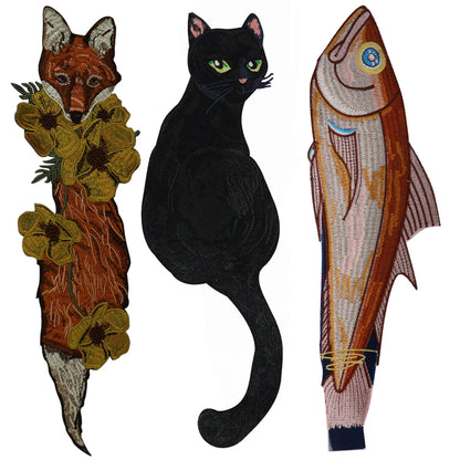 Embroidery Animal Fox Cat Patch Sewing Patches Clothes Stickers Garment