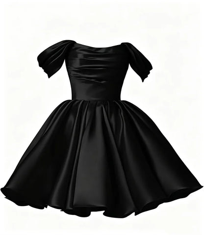 Women Off The Shoulder Satin Homecoming A Line Short Pleated Strapless Prom Evening Dress w/ Pockets