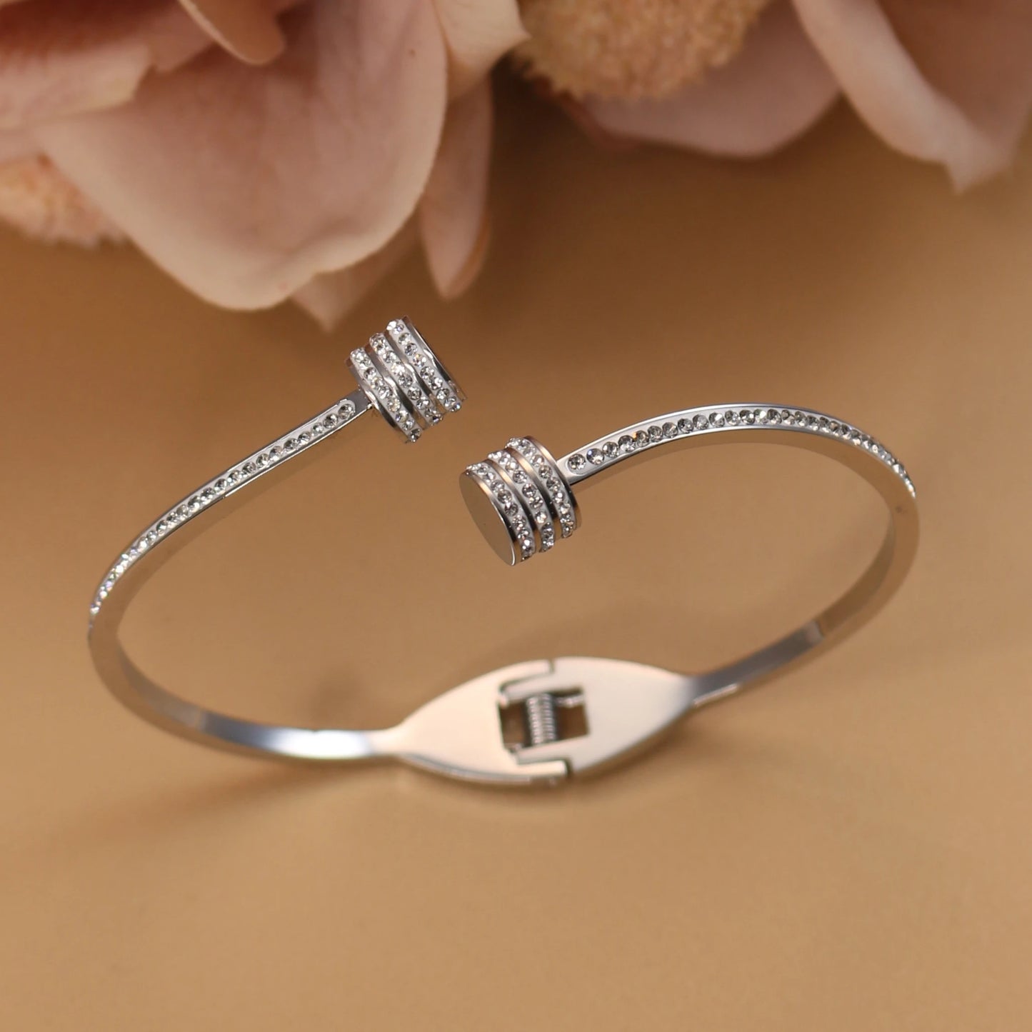 Women 18k Gold Plated Crystal Hollow Open Stainless Steel Bracelet