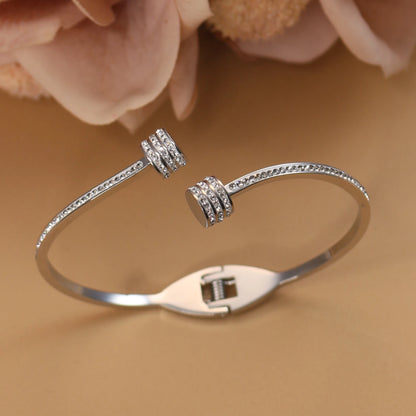 Women 18k Gold Plated Crystal Hollow Open Stainless Steel Bracelet