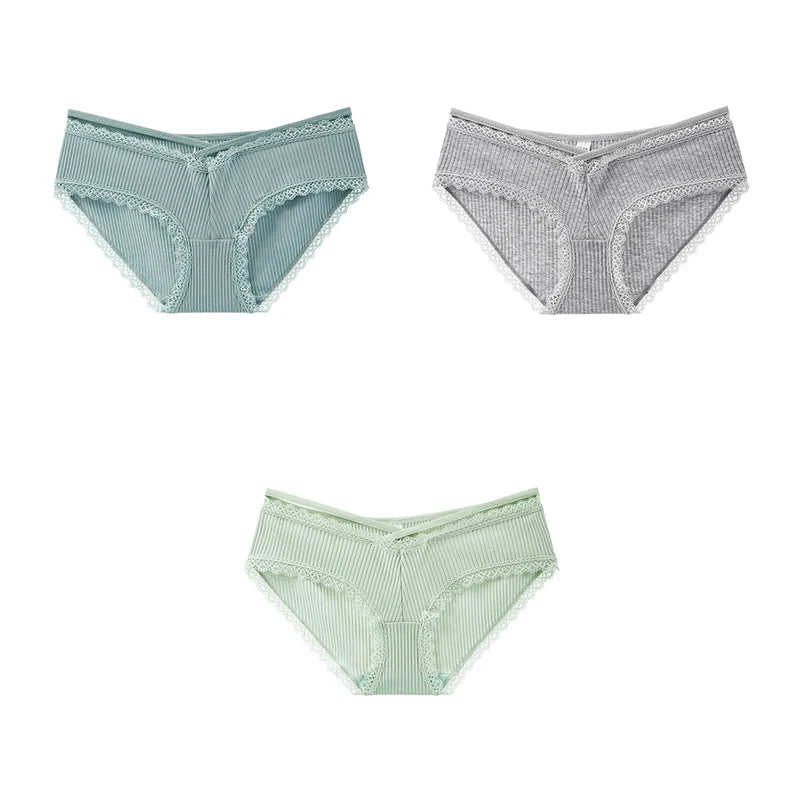 3Pcs Cotton Briefs Underwear Women Solid Soft Underpants Low-Rise Panties