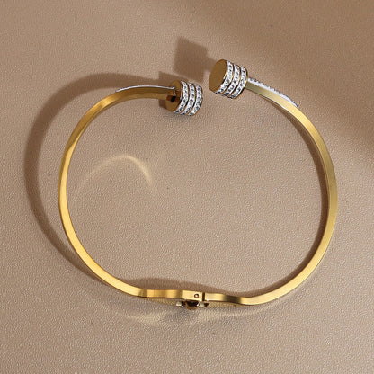 Women 18k Gold Plated Crystal Hollow Open Stainless Steel Bracelet
