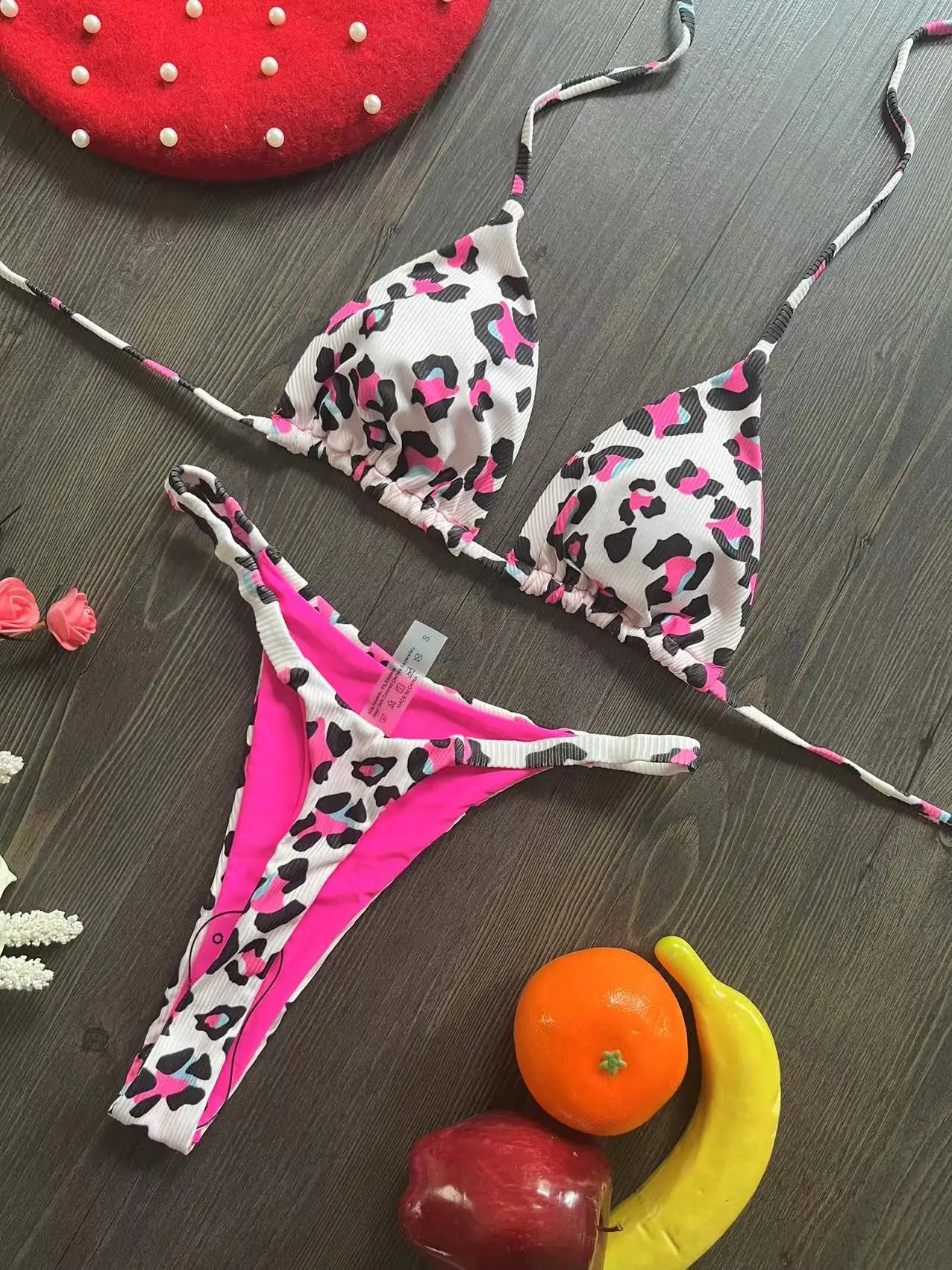 Women's Bikini Split Print Swimwear Fashion G-string Beach Swimsuit Suit