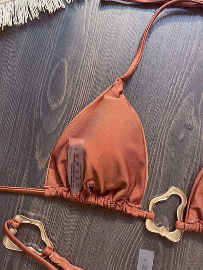 Women Bikini Solid Color Lace-up Split Two-piece Swimsuit Swimwear Suit