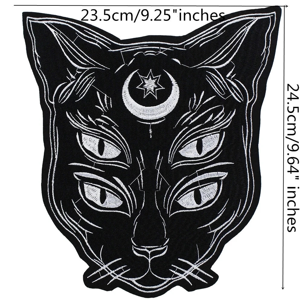 Embroidery Domineering Black Moon Cat Patch Appliques Iron on Patches Badge Clothes Sewing