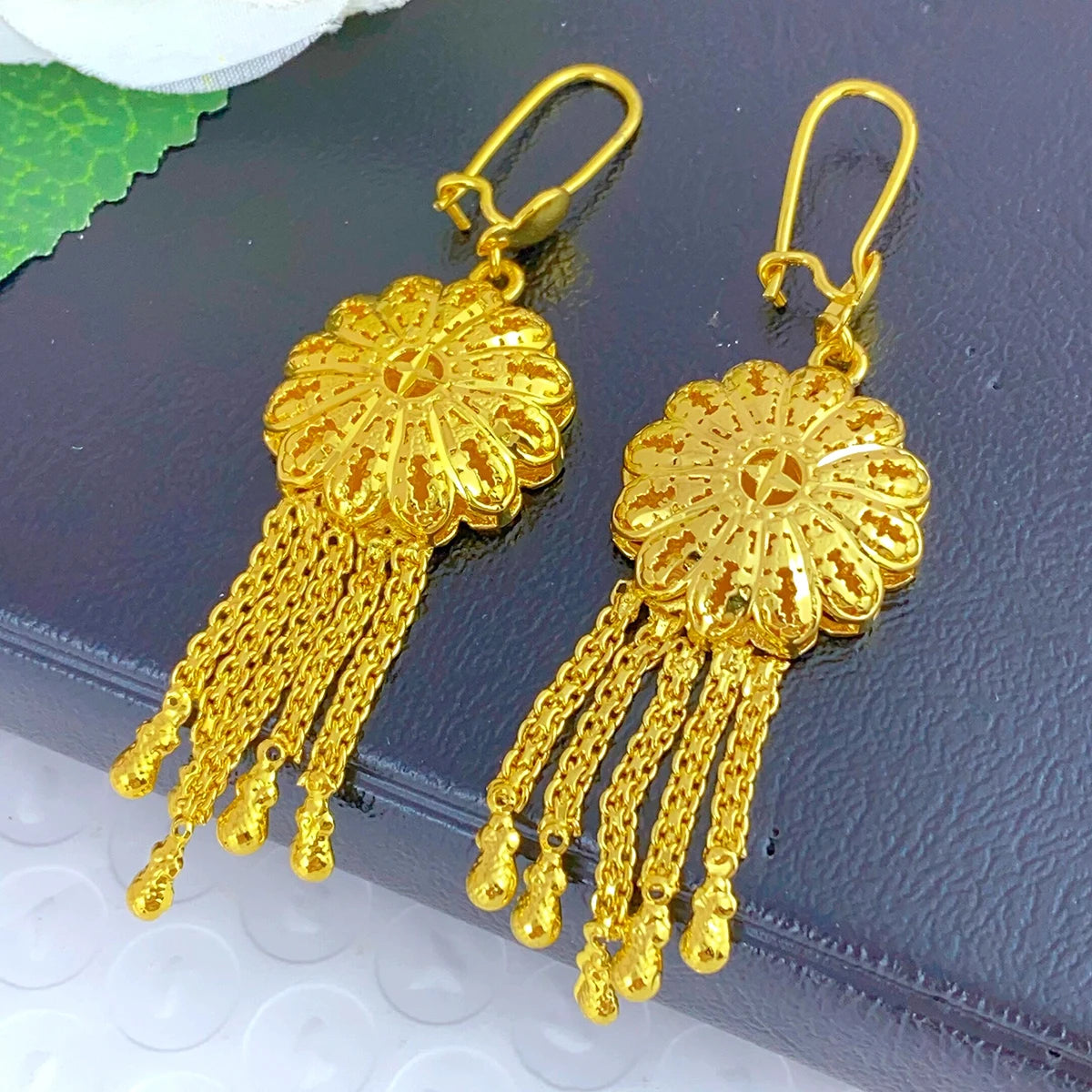 Dubai Ethiopia Tassel Gold Color African Women Bridal Wedding Drop Earrings